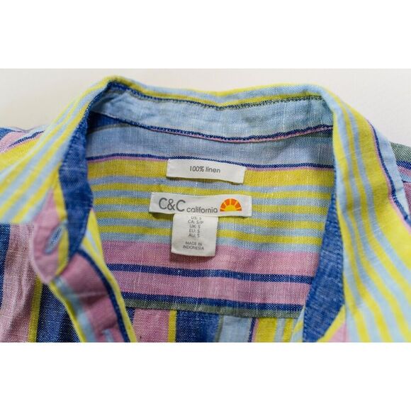C&C California Womens Striped Button-Up Shirt 100% Linen Size M - Picture 2 of 4